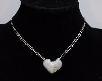 Grey Beach Stone XO Heart Necklace