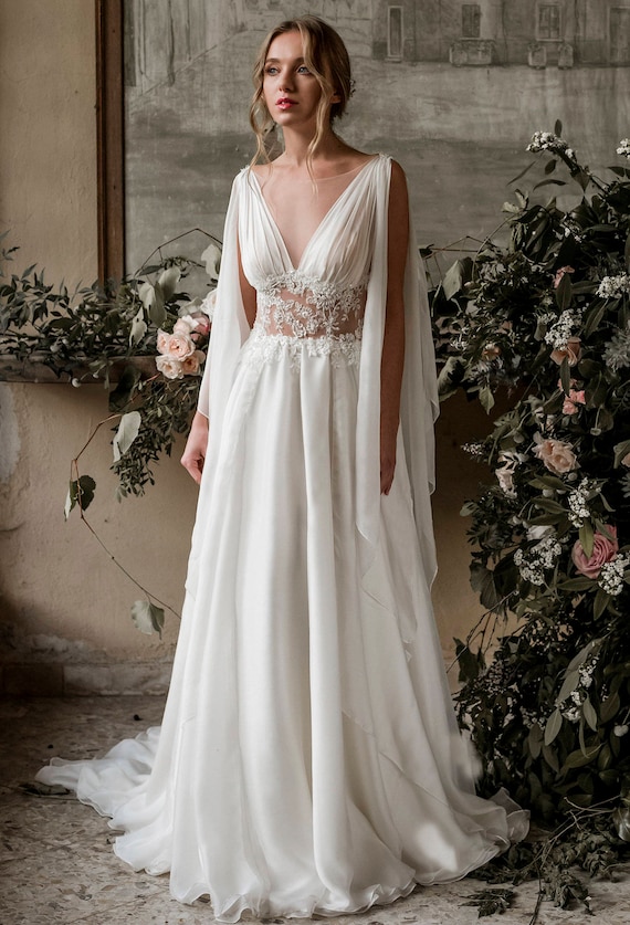 long sleeve grecian wedding dress