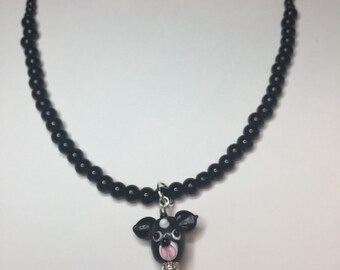 Lampwork dog beaded necklace