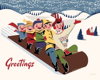 Toboggan Fun Greetings - 11 x 14 Print