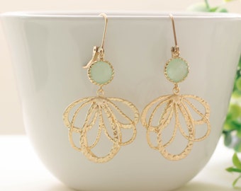 Mint Earrings. Modern Earrings. Wedding Earrings,Bridal Jewelry.Gold Earrings. Everyday Earrings. Gift for Her