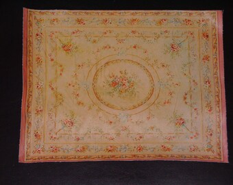Dollhouse Miniature Vintage Floral Aubusson Rug, Half Inch Scale