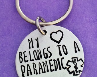 Heart Belongs To A Paramedic Keyring - My Heart Belongs to A Paramedic Keychain -Hand Stamped Keyring - Hand Stamped Keychain