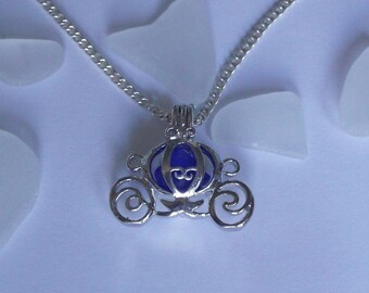 Blue sea glass locket - Cinderella locket - carriage locket - beach sea glass jewelry.