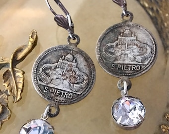Roman Nights, vintage assemblage earrings, rhinestones, S. Pietro, souvenir bracelet links