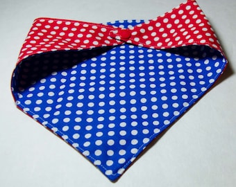 Dog Bandana - Red White and Blue - 4th of July Dog Scarf - Snaps Together - Reversable Dog Scarf - Puppy Bandana 17" by 8 " Size Small