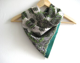 Vintage Scarf Green Decorative Ferns 1950 Style Vintage Scarf