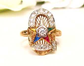 Vintage Order of the Eastern Star Ring Past Worthy Matron OES Ring 0.53ctw Diamond Ring 14K Gold Filigree Ornate Ladies Masonic Ring