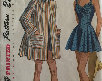 Vintage Sewing Pattern 40s Simplicity #2441 Princess Bathing Suit Swim Suit w/ Trunks and Cover-up Pattern Size 14 Bust 32 ©1947 FF
