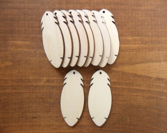 Feather Wood Earring Shapes 2" H Laser Cut Wood Jewelry Making Necklace Pendant - 25 Pieces