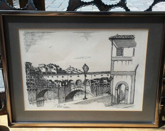 Signed Artist sketch of Italian canal 1985