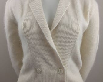 Vintage Side Effects Lambswool and Angora Ivory Double-Breasted Cardigan Sweater /Size Small
