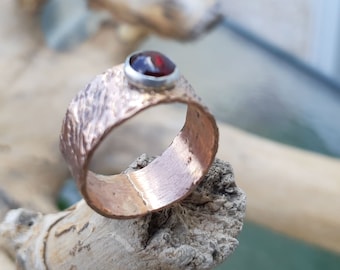 Copper women ring ,Hippie copper ring, Rustic copper ring, Copper ring women,Stone copper ring, Birthday stone ring,Texture copper ring,
