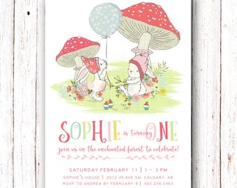 Bunny Birthday Invitation, Enchanted Forest Invitation, Woodland Birthday Invitation, Bunny Birthday Invite, Woodland Birthday Invitation