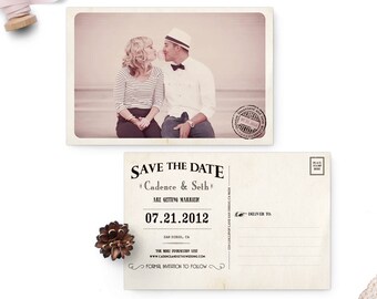 Wedding save the date post card, Save the Date Vintage, 4x6 - the "Cadence"