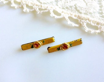 Vintage Rustic Cottage Rose Shabby Chic Enamel Pair of Petite Scatter Pins