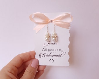 Bridesmaid Gift Will You Be My Bridesmaid Maid of Honor Gift Bridal Pearl Earrings Wedding Jewelry Bridal Earrings