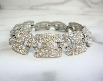 Art Deco Rhinestone Bracelet, 1920s Art Deco Jewelry, Fine Antique Wedding Jewelry, Bridal Accessory