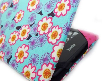 Kindle Cover - Pretty Sakura aqua cherry blossom Kindle Paperwhite cover, fits Kindle Touch - hardcover eReader case for kindles