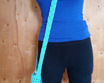 Blue Water Bottle Bag / Water Bottle Holder / Crochet Water Bottle Bag / Festival Bottle Bag / Hiking Bottle Holder / Blue Bottle Cozie