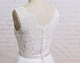 Simple Tulle A Line Lace Wedding Dress Beach Wedding Dress