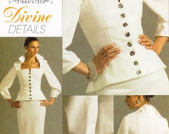 Sz 14/16/18/20 - Vogue Dress Pattern V8355 - Misses' Two-Piece Dress - Standing Collar Top and Skirt Pattern - Vogue Divine Details Patterns