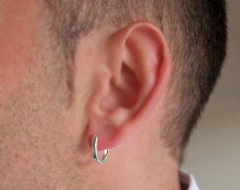 Mens Hoop Earring. Sterling Silver Large Earring for Men. Mens Jewelry. Oval Earring / Earring for Men / One Earring / Thick Earring for him
