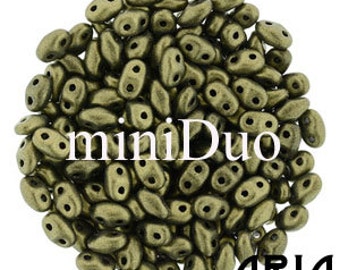 METALLIC SUEDE GOLD: MiniDuo Two-Hole Czech Glass Seed Beads, 2x4mm (10 grams)