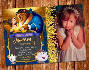 Beauty And The Beast Photo Invitation, Princess Belle Invite, Belle Birthday, Photo invitation, Belle Invitation, Belle Printables, Princess