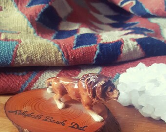 SALE Antique travel collectible figurine, bone China lion on cedar, Rehoboth Beach, Delaware