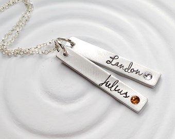 Birthstone Name Tag Necklace - Birthstone Mother's Necklace - Hand Stamped - Personalized Jewelry - Mother's Day Gift - Gift for New Mom
