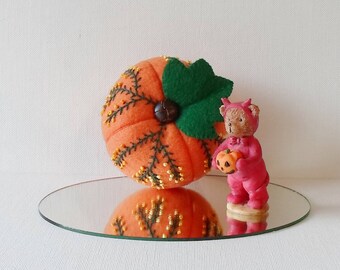 Hand Made Felt Autumn Halloween Orange & Green Pumpkin Decoration