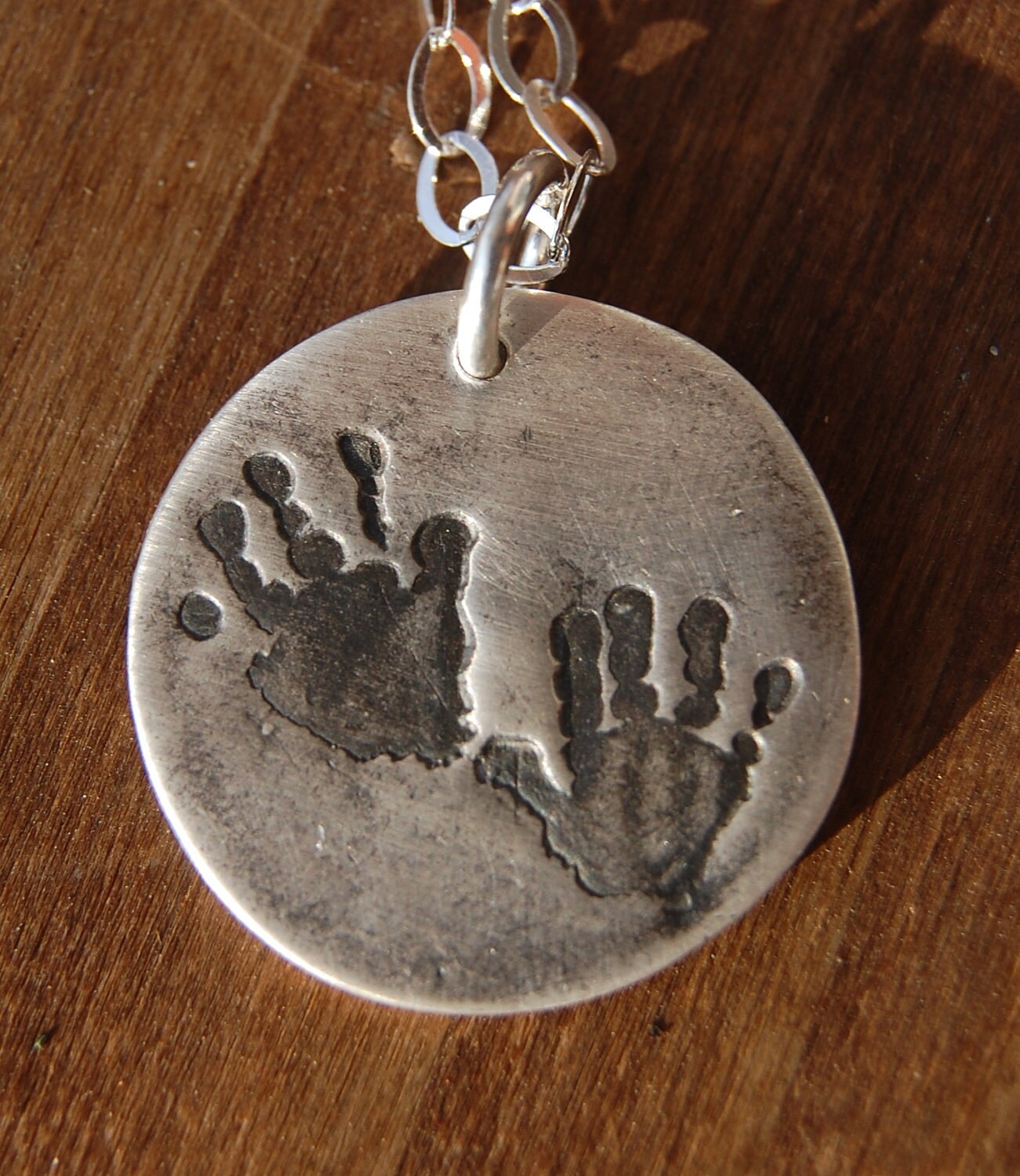 Custom Hand Print Necklace in Fine Silver