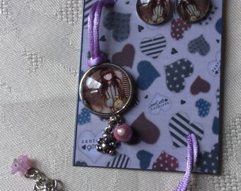 Set cabochon "girl and pink clock.