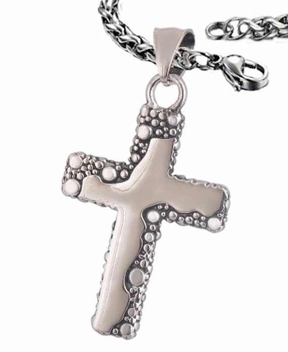 Silver Freeform Cross with our Exclusive 4mm Braided Chain Men Womans Girls Boys Christian Jewelry - Saint Michaels Jewelry