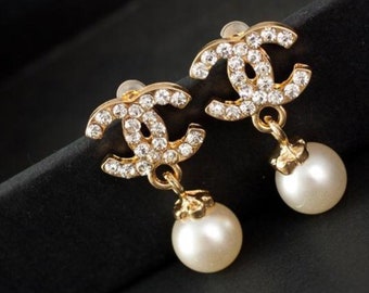 gold golden CC earrings gold golden pearls