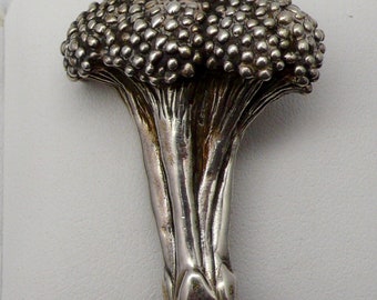 Vintage Sterling Silver Broccoli Pin / Brooch YES! Broccoli signed by Breakall