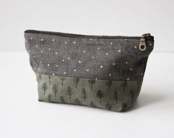 Trees & Stars Small Traveler Pouch. Project Bag. Zipper Pouch. Cosmetic Bag. Pencil Case.
