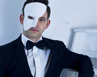 Black White Leather Phantom of the Opera Mask, Masquerade Ball