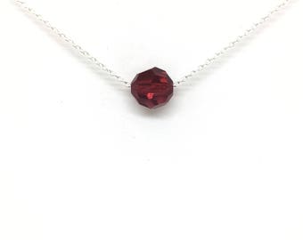 Choker necklace in silver Sterling and Swarovski red/Burgundy.