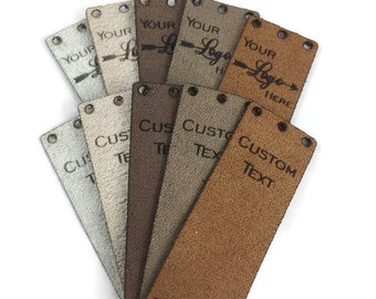 20 Custom Ultra Suede Tags/2"x0.75"/Custom/Laser Engraved/Laser Cut/Garment Tags/Suede Tags/Ultra Suede