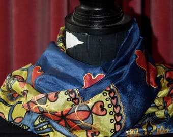 Hand painted silk scarf, colorful, gift for her, mandala - by Lubicaart