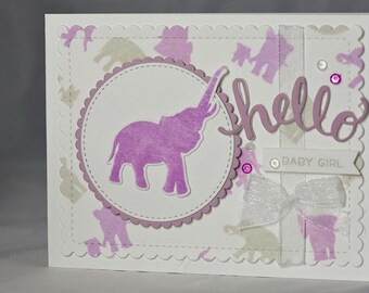 Handmade Welcome Baby Card, Hand stamped, Embossed, Elephant Card, Baby Card