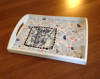 Blue Bamboo Broken China Mosaic Tray