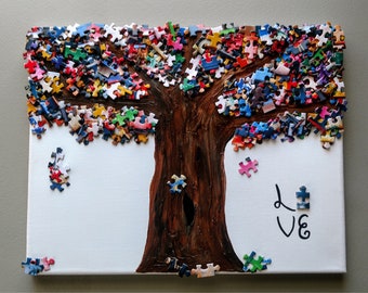 Puzzle Art Tree Autism Love Brown Tree Or White Tree