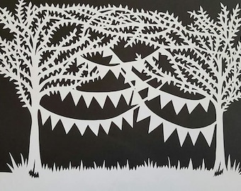 Bunting and trees papercut
