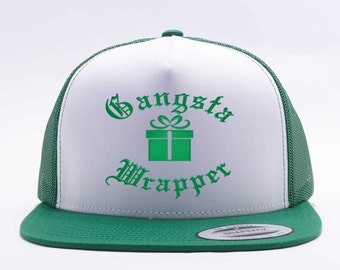Gangsta Wrapper™. Trucker Hat. Flatbill. Snap Back Hat. Adjustable Size. Funny Christmas Cap. Gangsta Wrapper Hat. Embroidered.