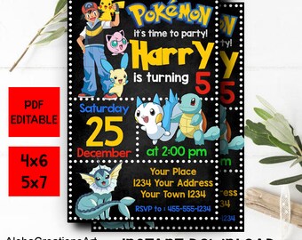 INSTANT DOWNLOAD - Pokemon Invitation Instant Download, Pokemon Invitation PDF, Pokemon Invitation Editable, Pokemon Invites, Pokemon Party