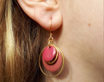 Earrings old pink and gold matte