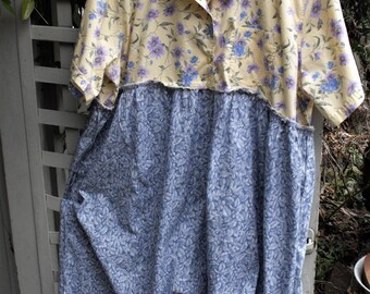 Funky Frock/ 4-5X Dress/ Upcycled Plus Size/ Easter 2018/ Cotton Print/ Recycled Clothing/ Restyled Dress/ Chic and Shabby/ Sheerfab Funwear